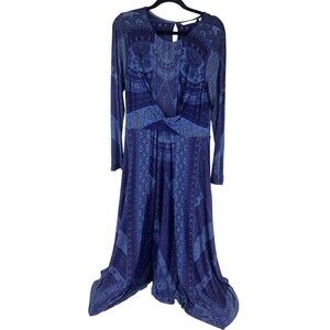 Soft Surroundings Sitarra Dress Aria Blue Long Sleeve Midi Stretch Womens Small